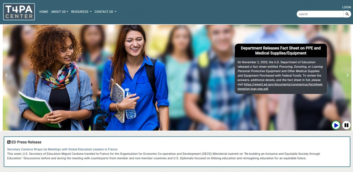 T4PA Center Website Homepage Screenshot