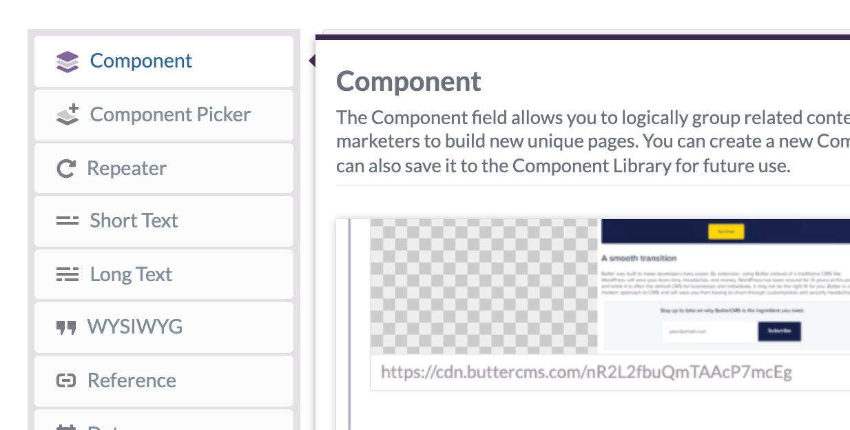 ButterCMS components tab