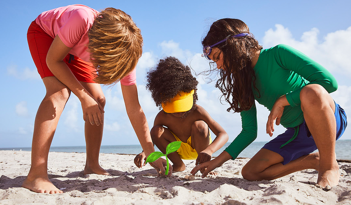 children wearing swimwear at beach