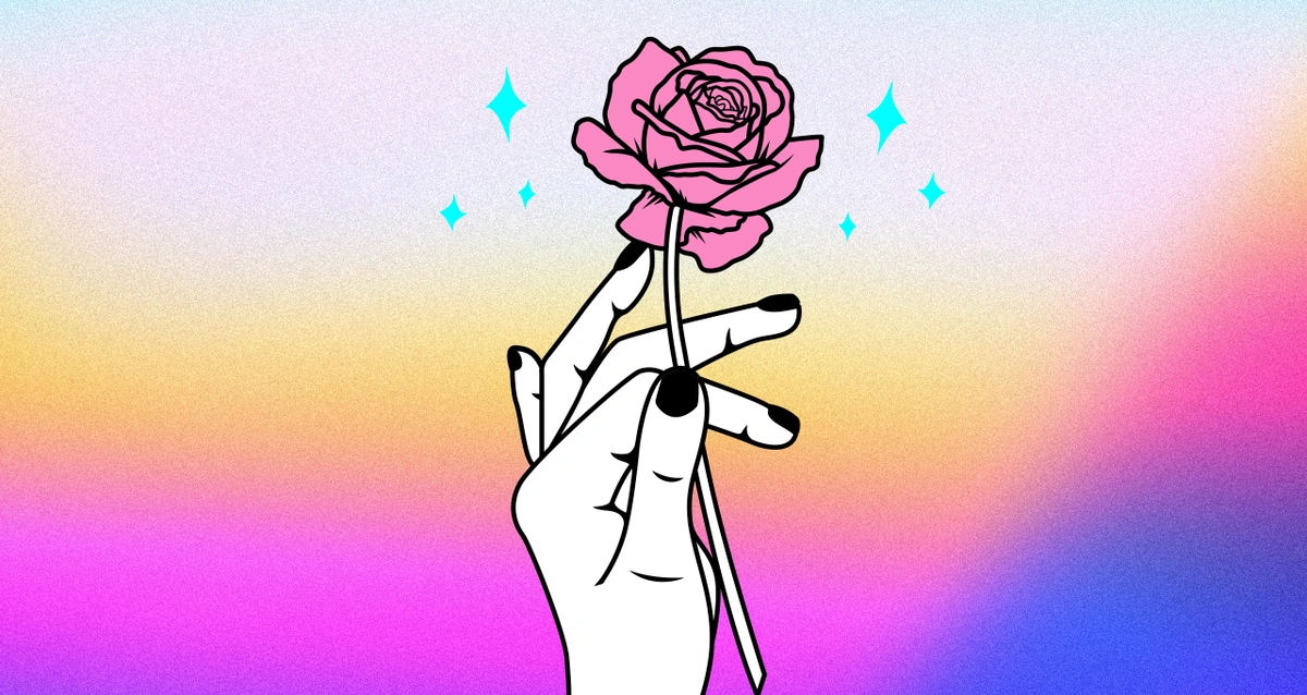 An illustration of a hand holding a rose.
