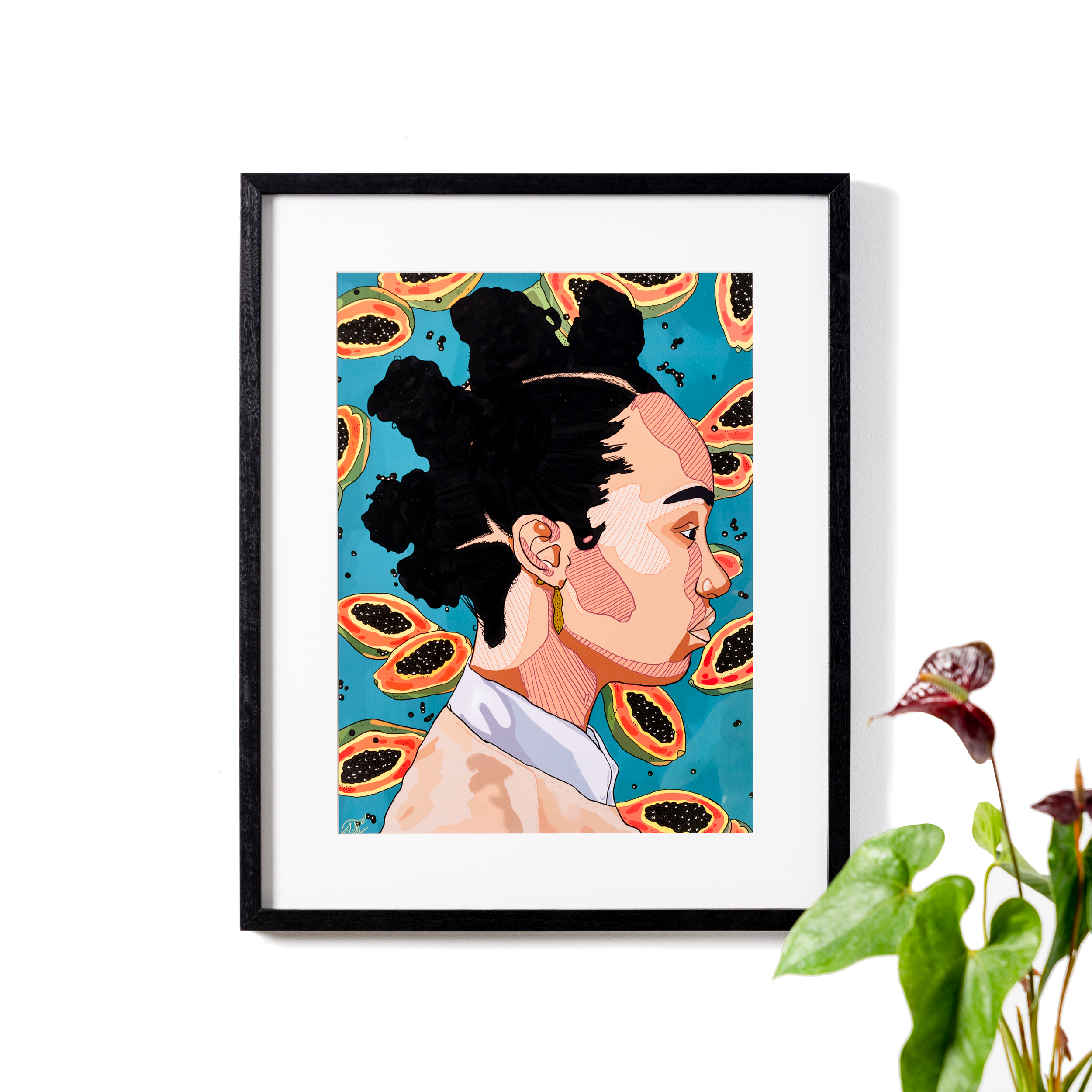 colorful portrait of woman in black frame