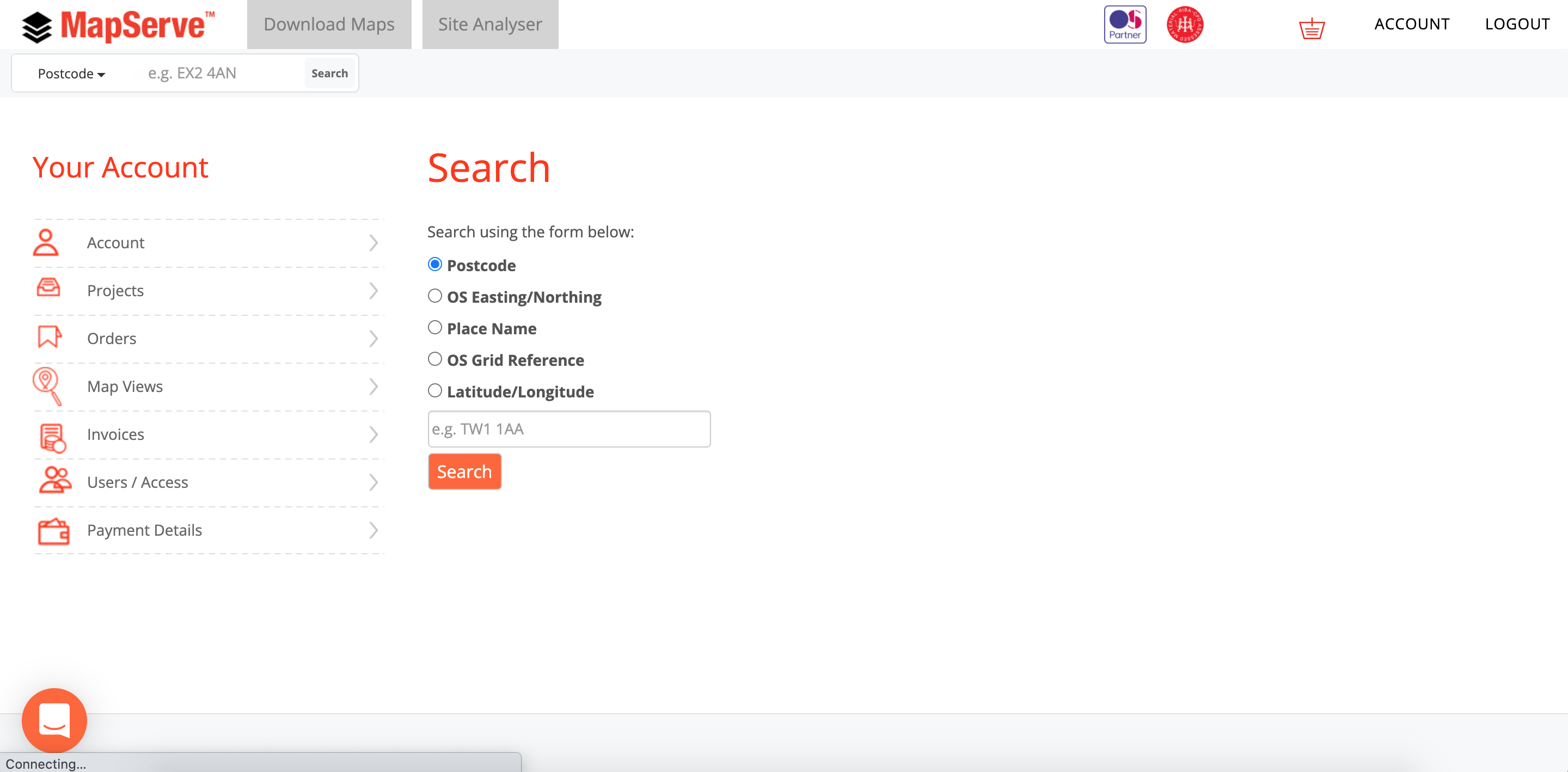 MapServe search page