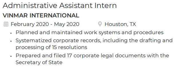 Internship for admin assistant resume