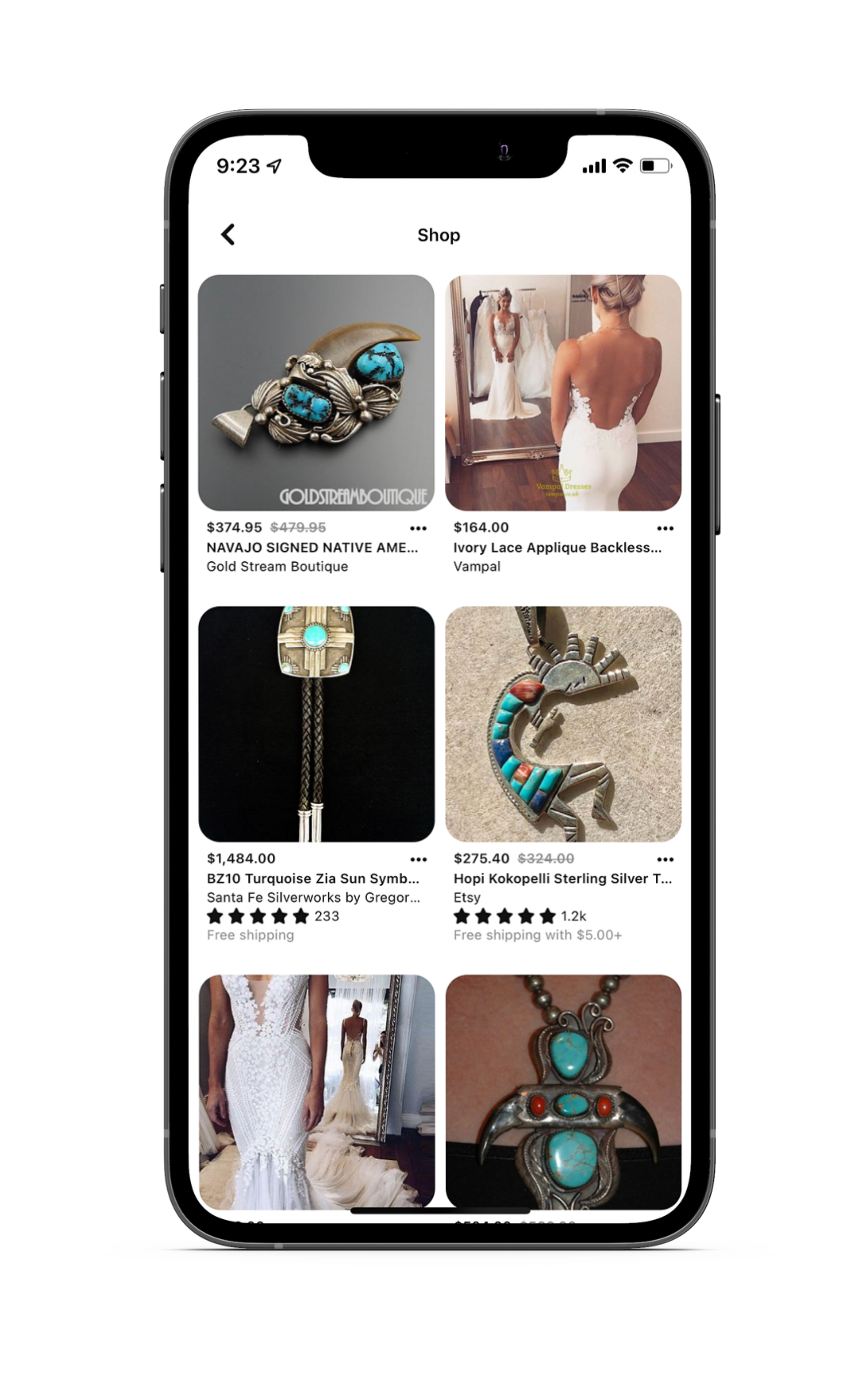 Screenshot of Iphone showing the shop from board feature on Pinterest