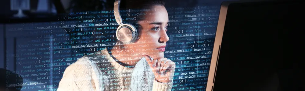 woman looking at monitor