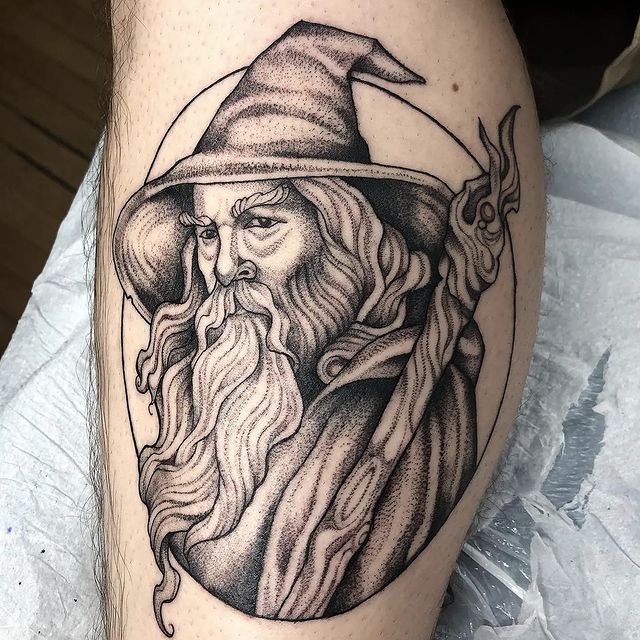 dotwork wizard tattoo by dark harbor tattoo