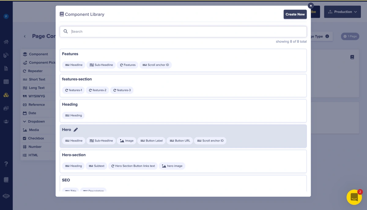 Select components from the library to add to our schema