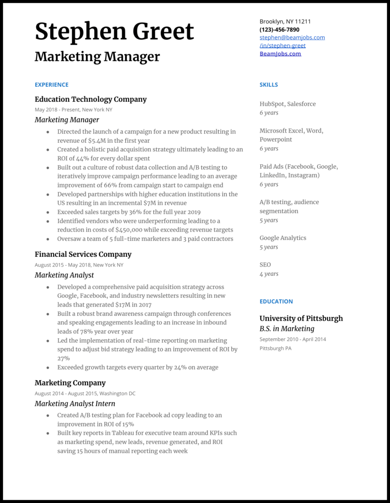 3 Best Marketing Resume Examples For 21