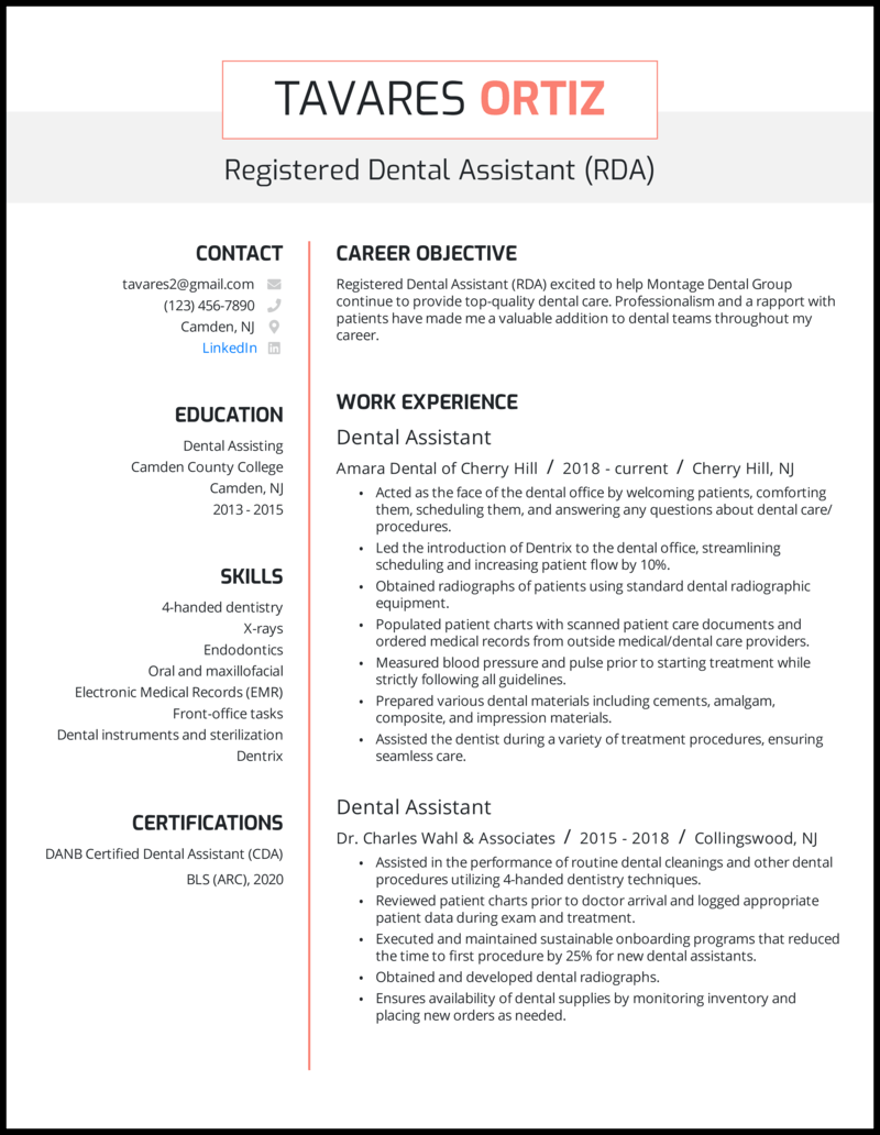 5 Dental Assistant Resume Examples That Work In 2021