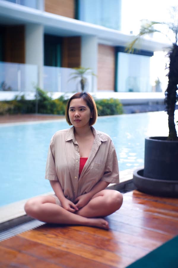 by the pool of Escala Tagaytay