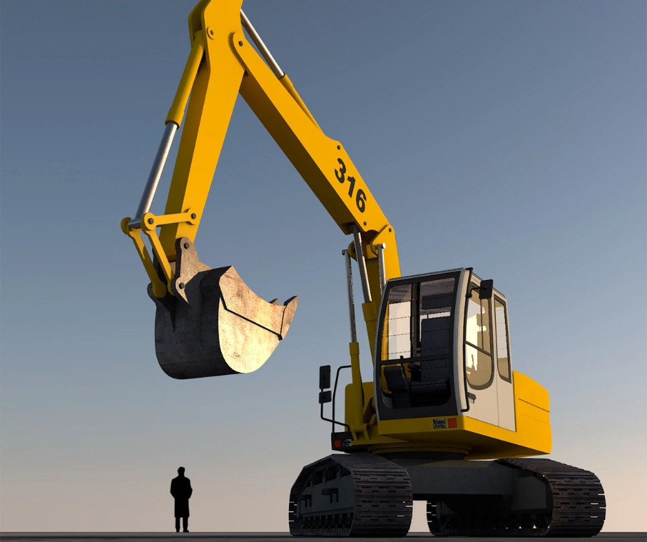 person standing next to large excavator