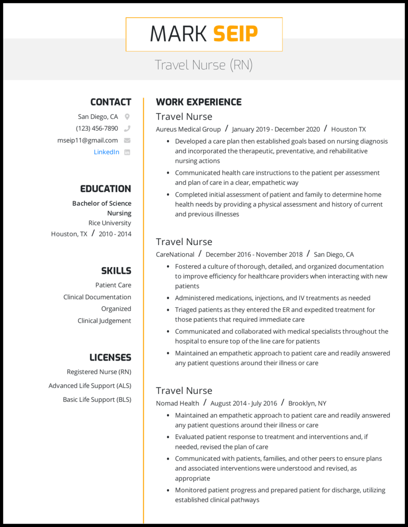 Bsn registered nurse nursing resume examples