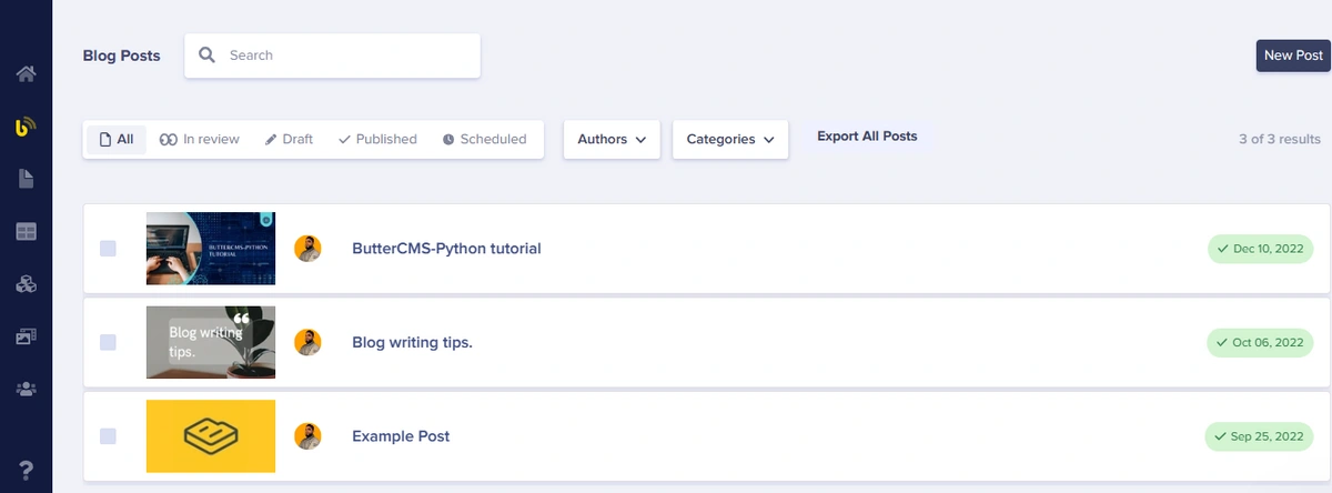 See your published posts listed in ButterCMS on the Blog Post page