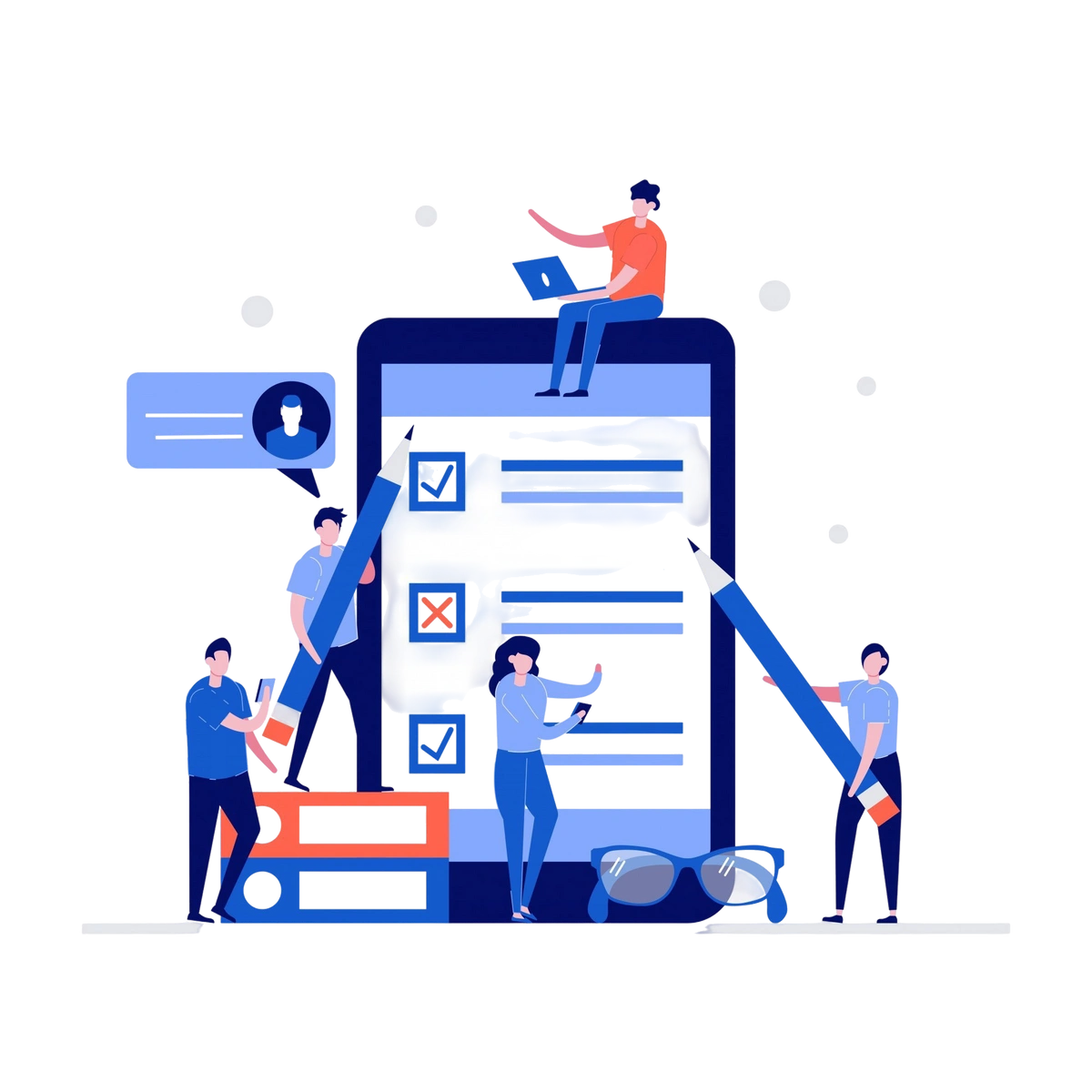 Illustration of team members working collectively on a template.