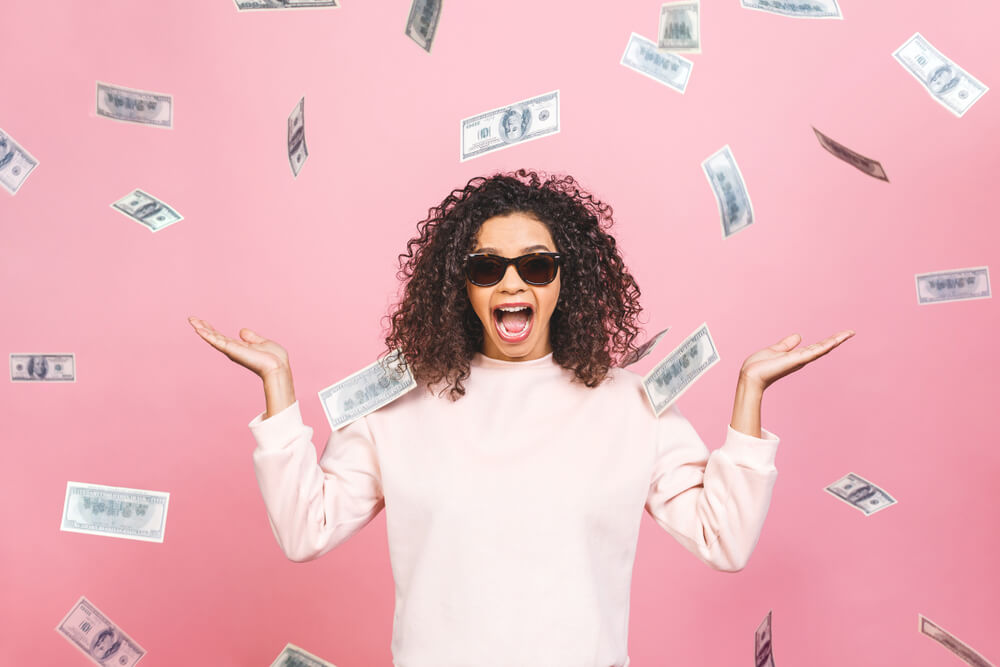 woman happy from getting fast payday loans