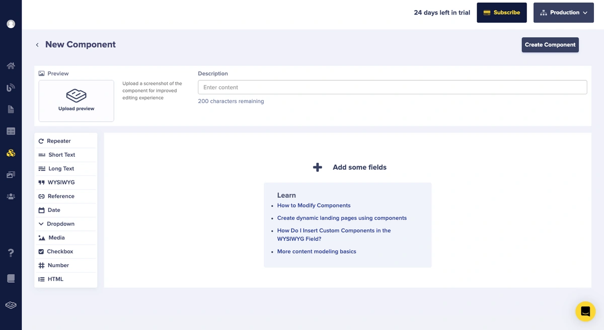 Component configuration page