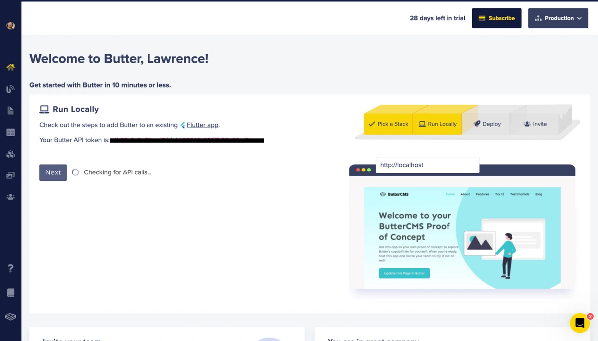 Account welcome page