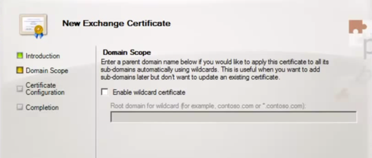 Exchange 2010 new exchange certificate domain scope