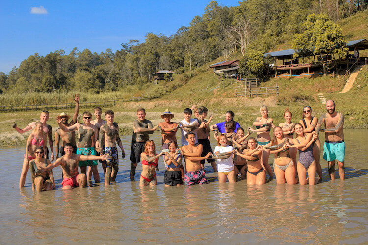 mud bath with other tourists