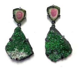 Watermelon Tourmaline & Uvarovite Earrings  by Alex Lozier