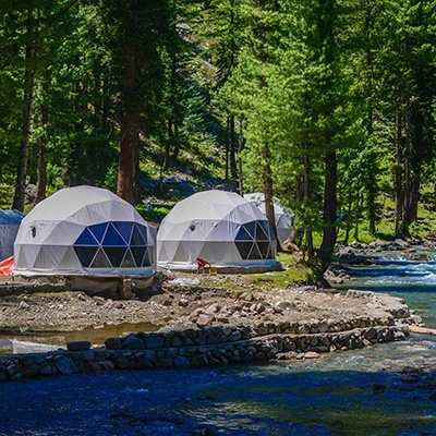 Geodesic Tents in the Forest.