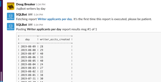 Easy Slack SQL Reporting (Scripted Behind the Scenes)