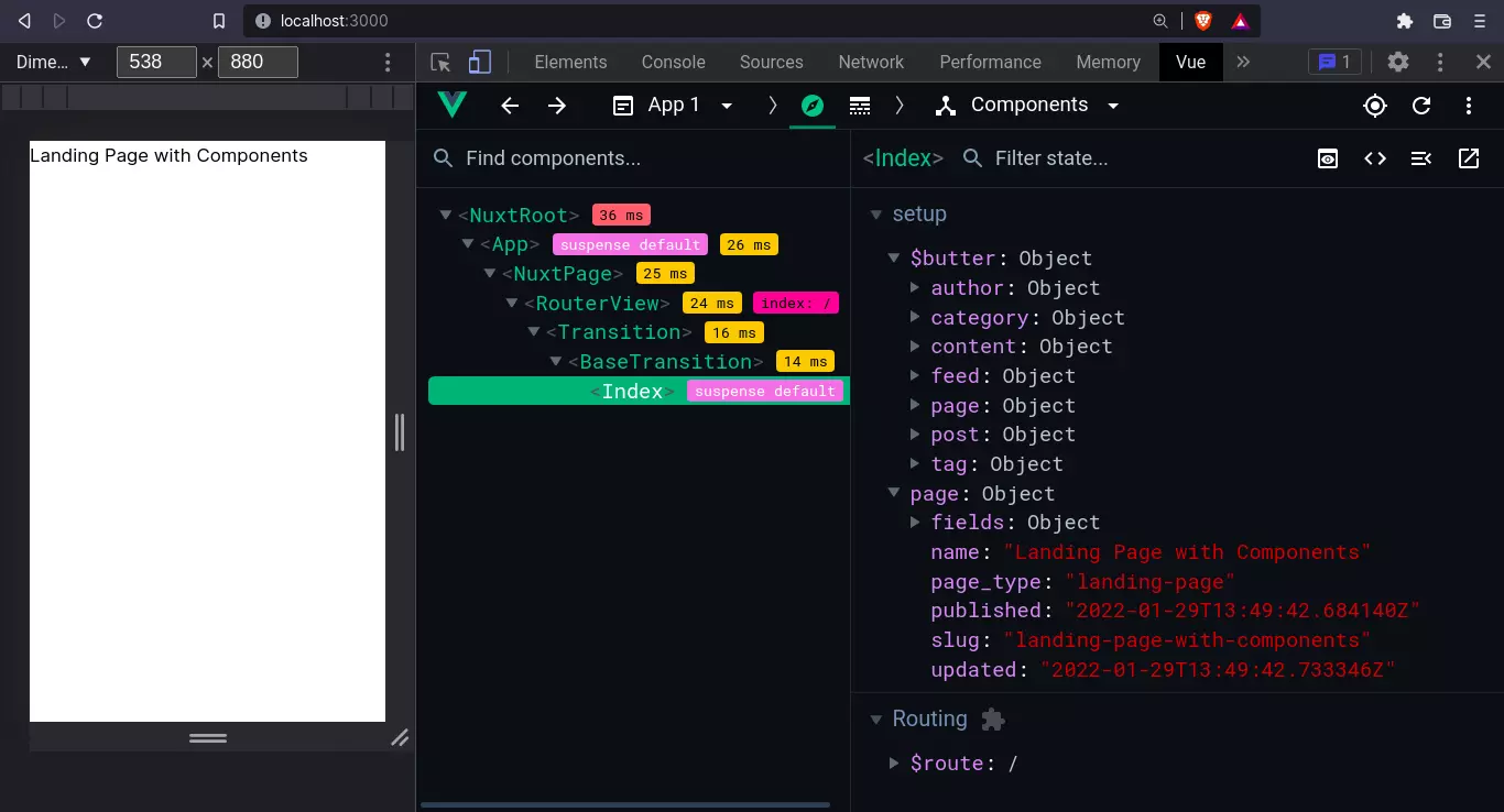 Vue dev tools data