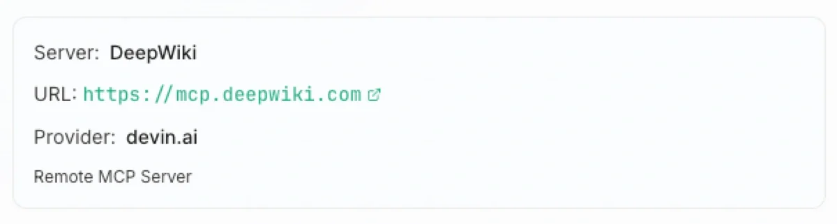 Details of an MCP server showing its URL, provider, and confirmation it's remote from MCPTotal.