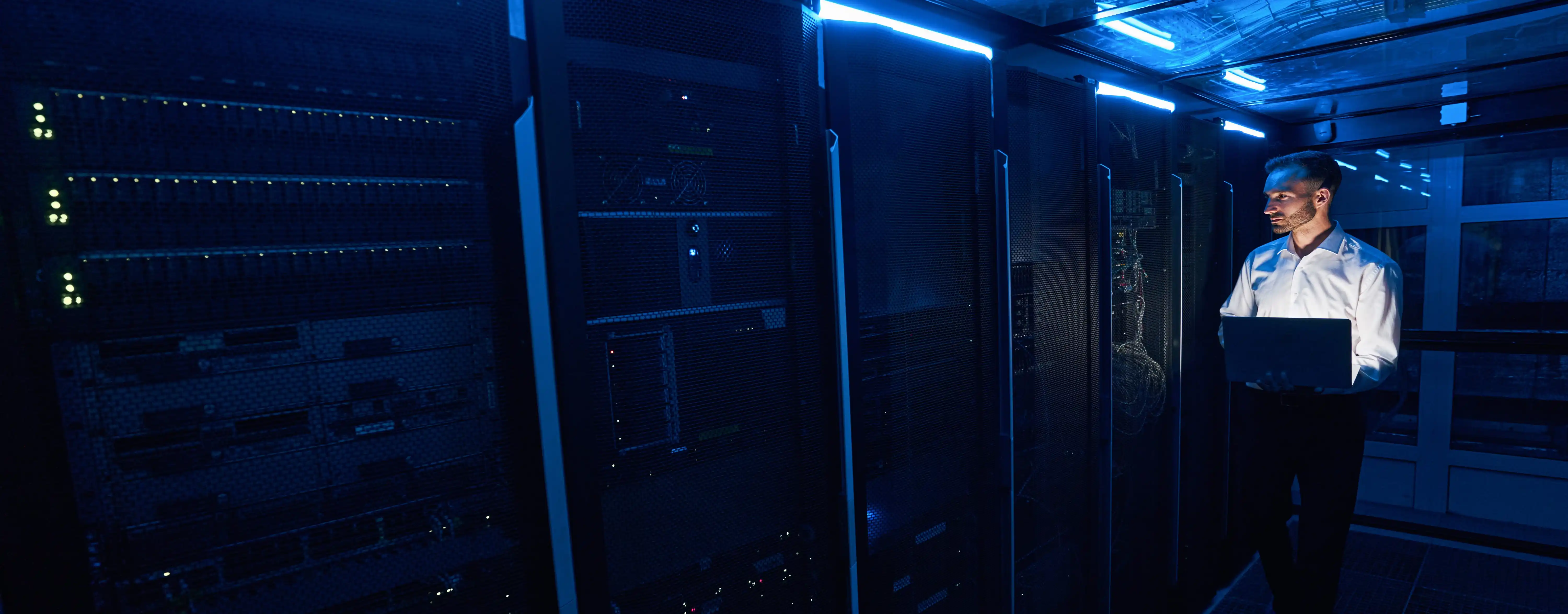 IT specialist managing server infrastructure highlighting technical expertise