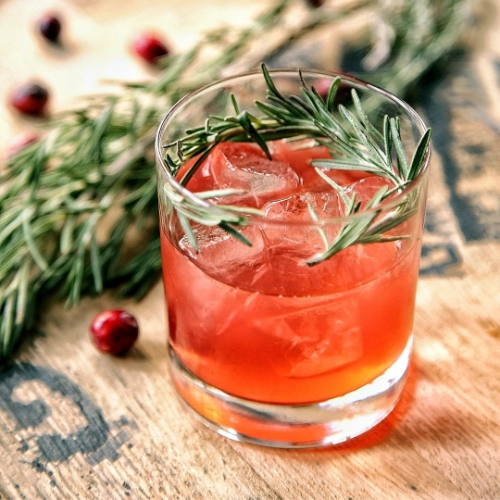 Holiday beverage on counter.