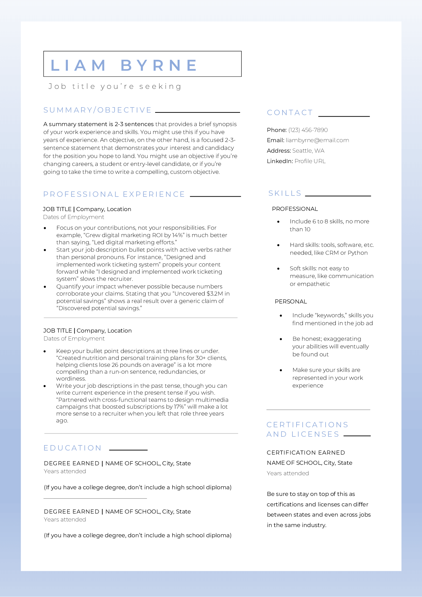 Word resume template for executive