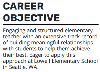 Career objective for teacher resume