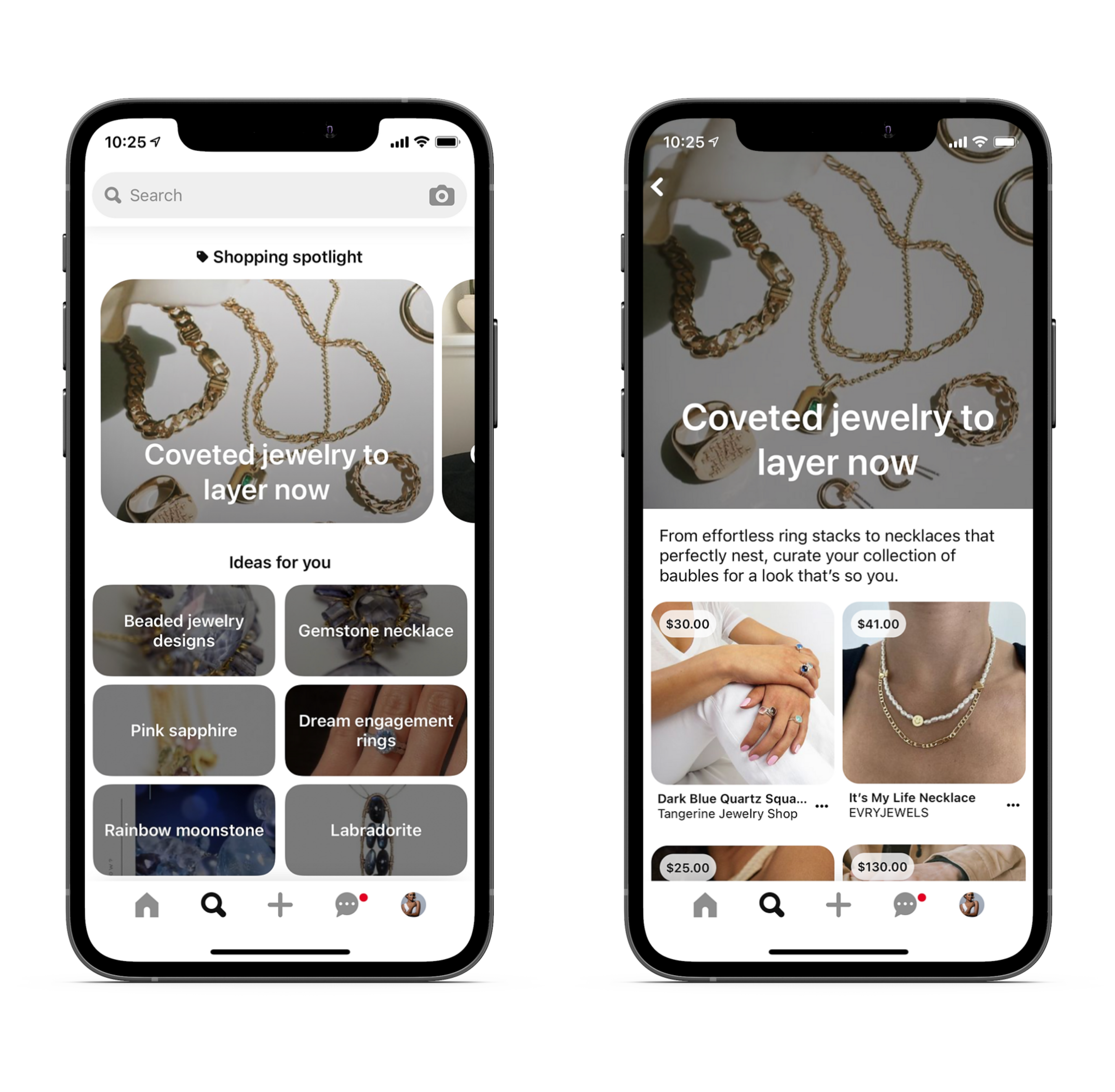 Screenshot of Iphone showing shopping spotlights feature on Pinterest