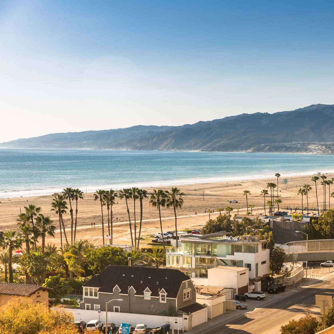 Landscape view on Santa Monica beach in California