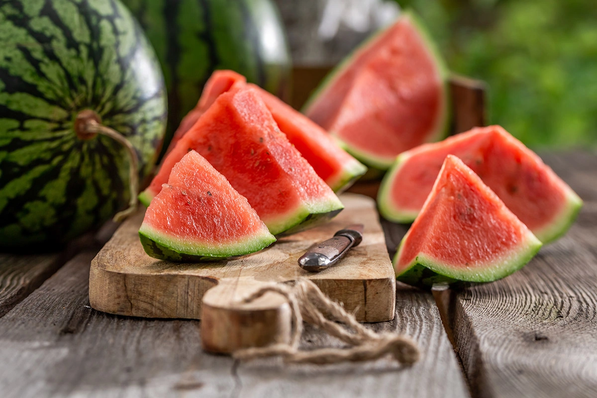 watermelon fresh slices on cutting board