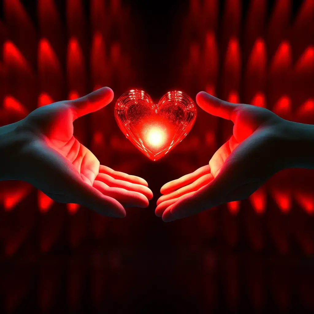 Customer service, helping hand, glowing hearts, interconnected, trust and loyalty