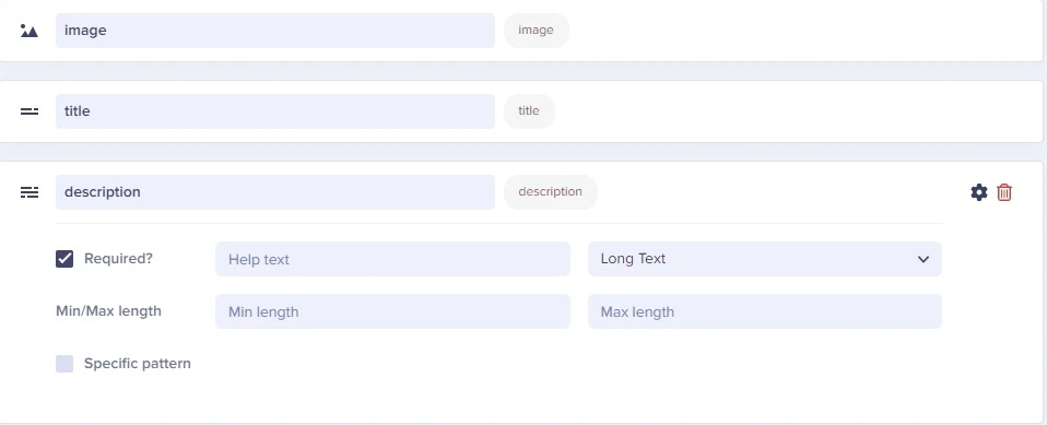 Header component schema configuration