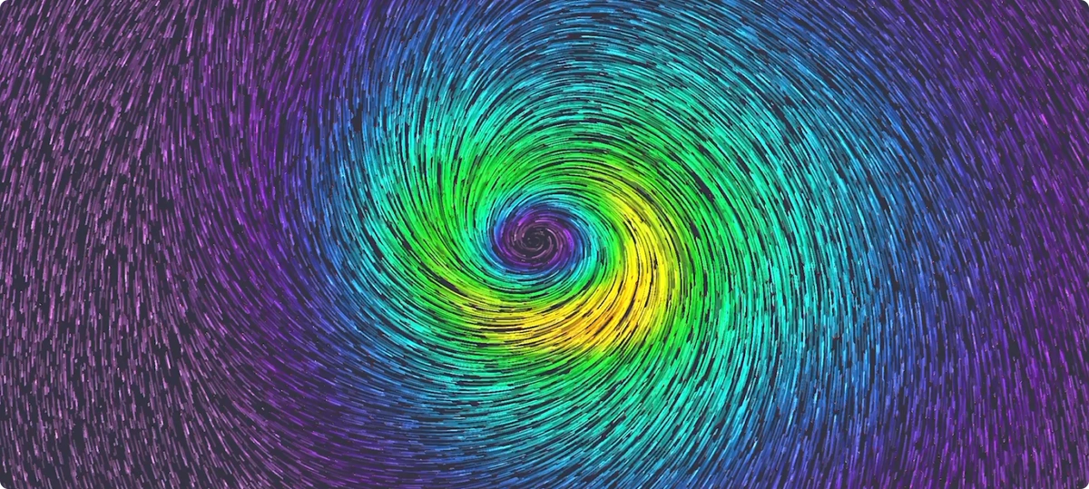 Lines showing the wind patterns of a storm