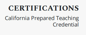 Resume certifications for a California teacher
