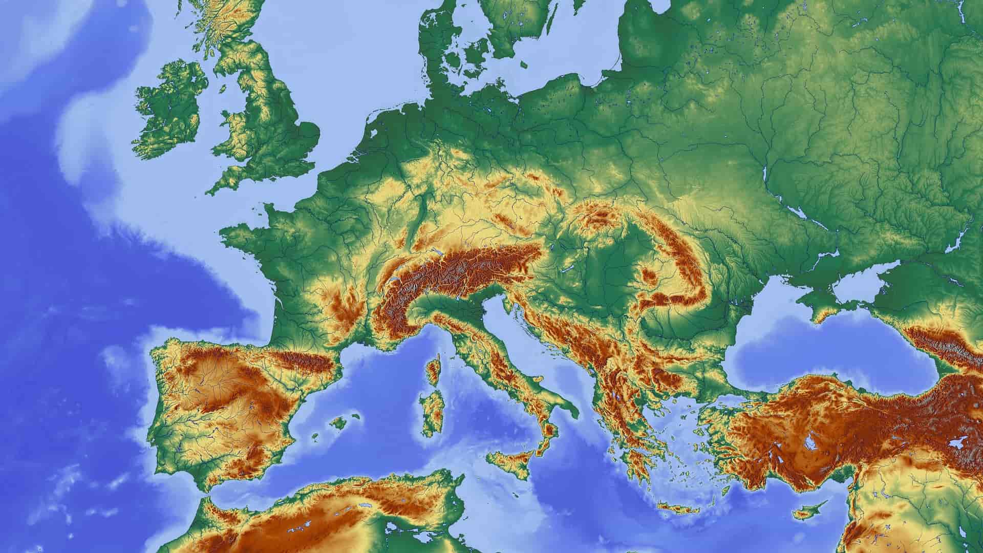 Topographical map of Europe