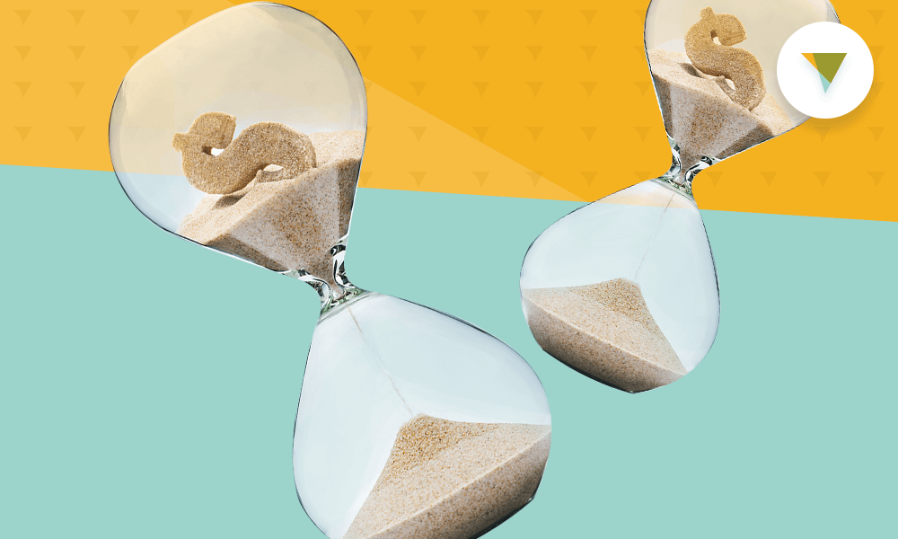 Dollar signs in an hourglass