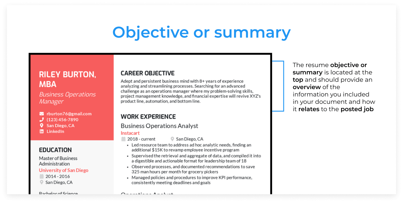 Business resume objective and summary example