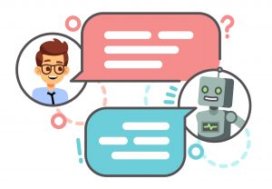 illustration of a person chatting with a bot
