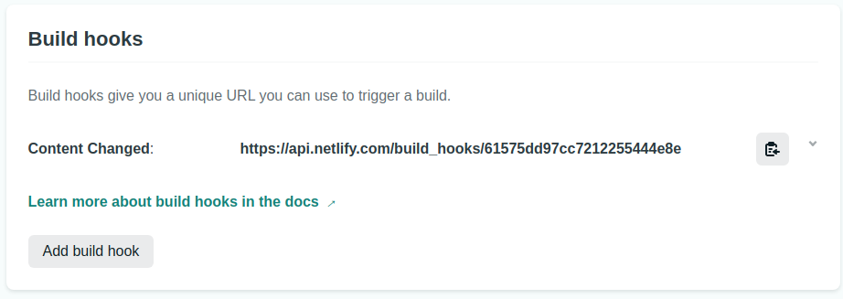Screenshot: Netlify build hooks