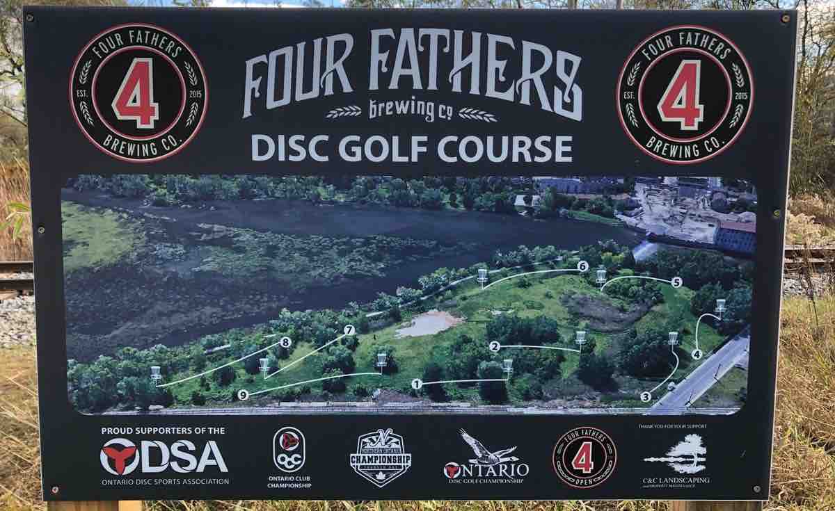 A course map of Four Fathers Brewing Company Disc Golf Course