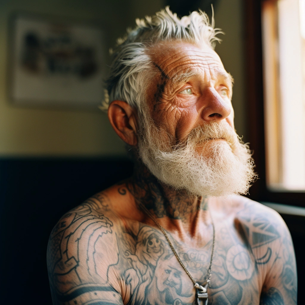 tattooed old man