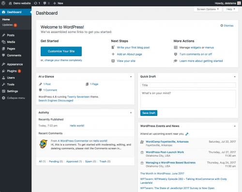 WordPress dashboard