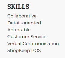Skills for server resume