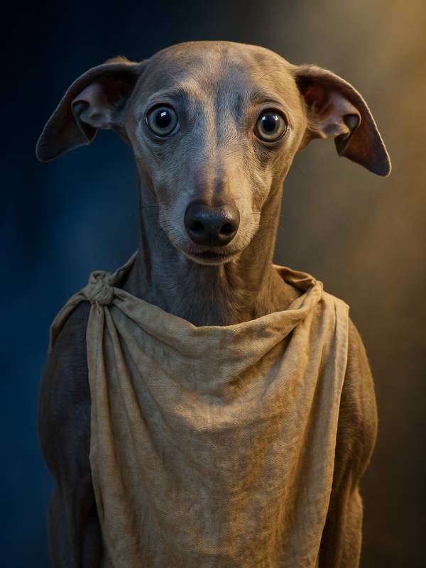 AI image of Dobby as an Italian Greyhound
