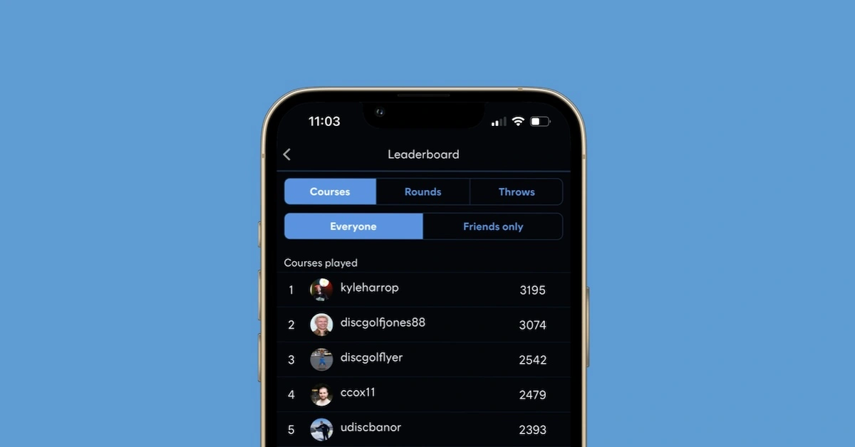 A screenshot from the UDisc app in a phone frame